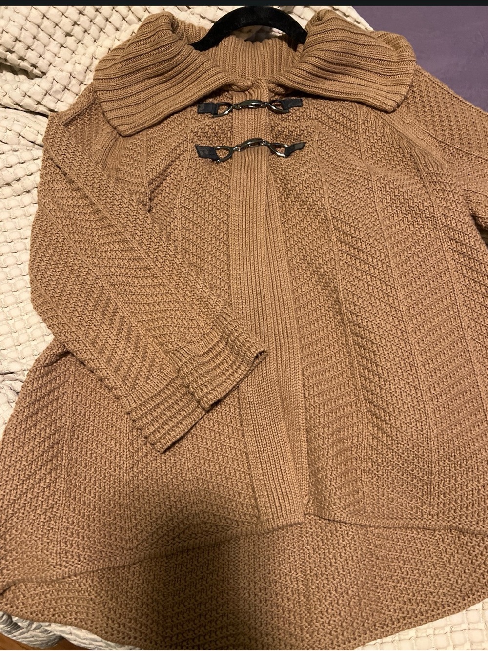 JM Collection Camel Toggle Knit Cardigan with Folded Collar